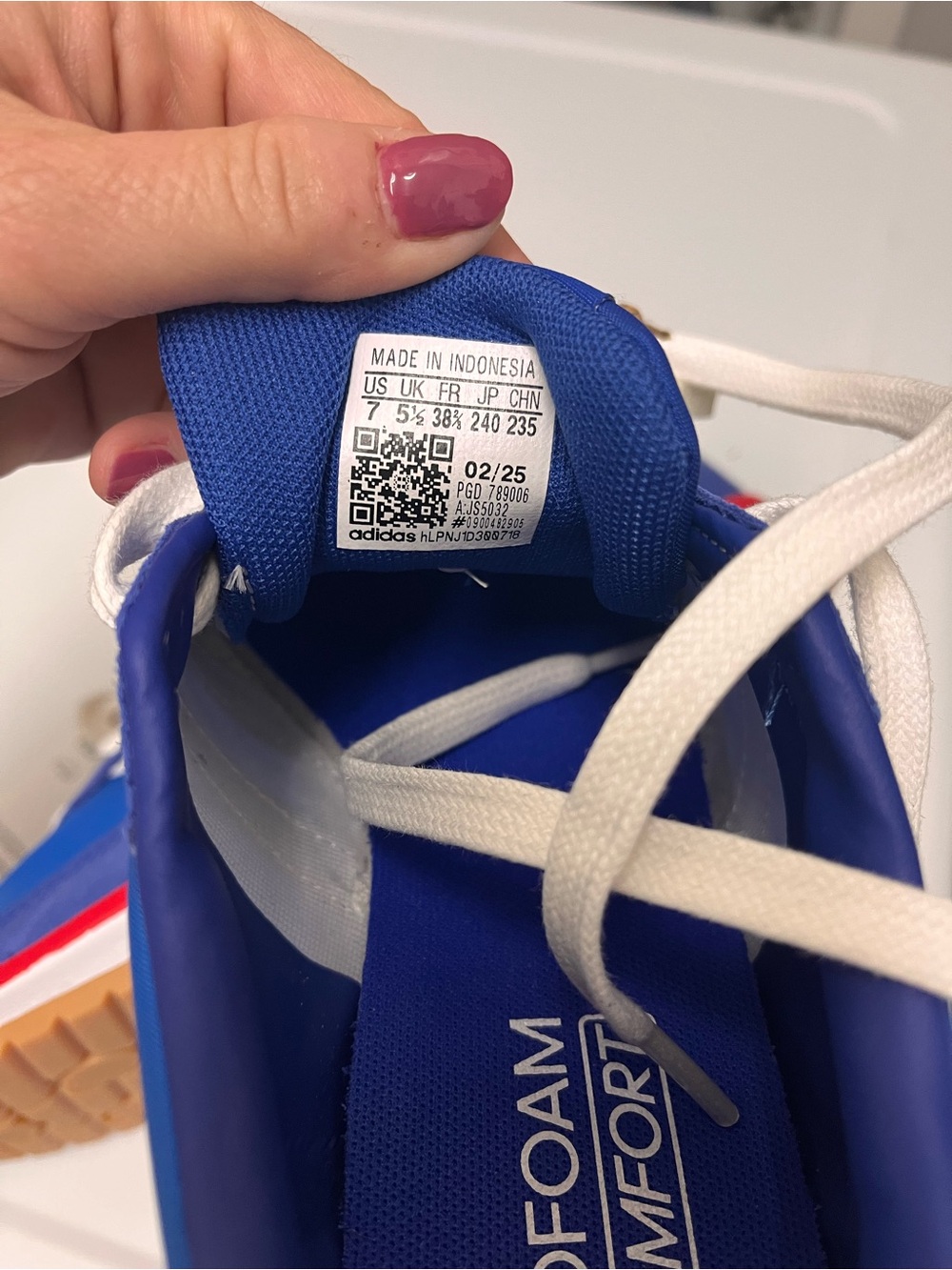 adidas Royal Blue & White Cloudfoam Comfort Sneakers with Red Sole Accent - Picture 3 of 3